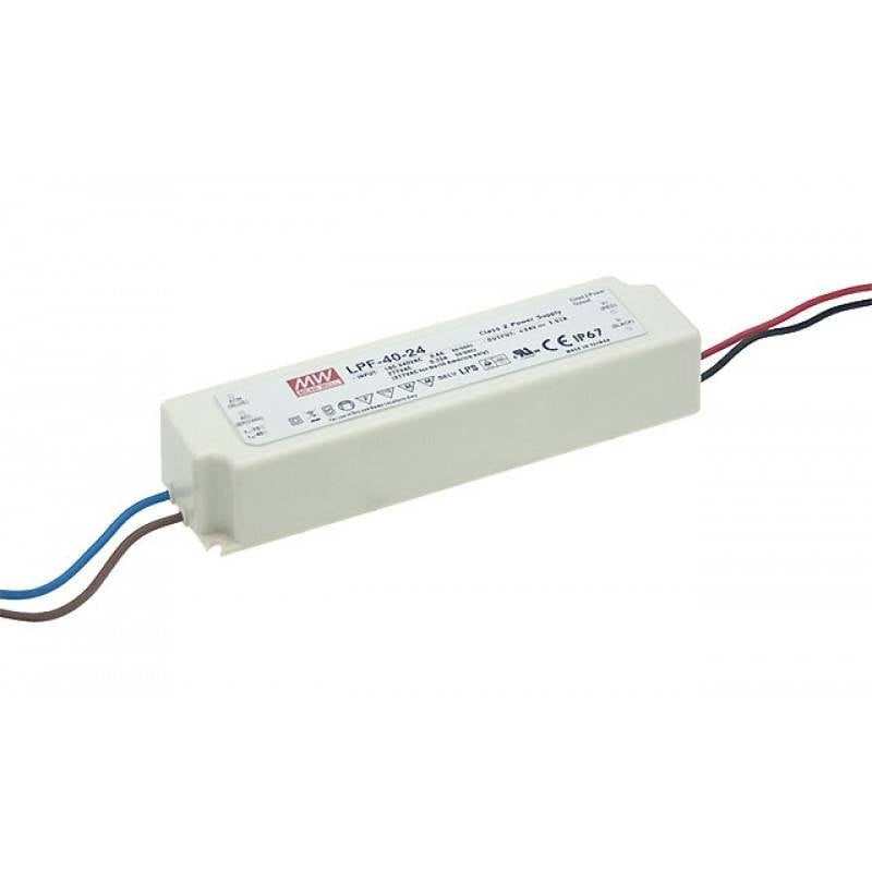 Transfo LED dimmable 0-40W 24V IP67 Meanwell boîtier plastique