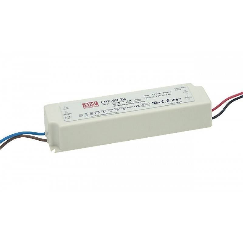 LED driver dimbaar Meanwell 0-60W 24V IP67 kunststof behuizing