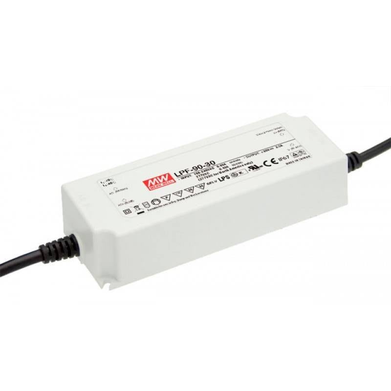Driver LED Meanwell 0-90W regulable 24V IP67 plástico