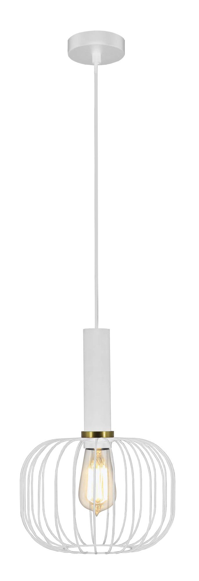 Fantasia Oonah hanglamp wit/goud, E27, Ø25 cm, stoffen kabel