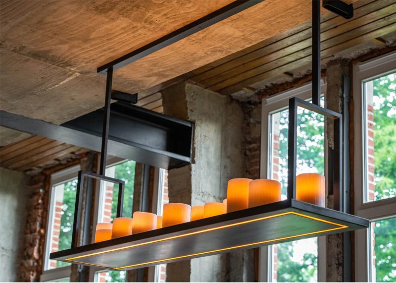 Authentage Bellefeu suspension 16 bougies LED rectangulaire 160cm dimmable bronze
