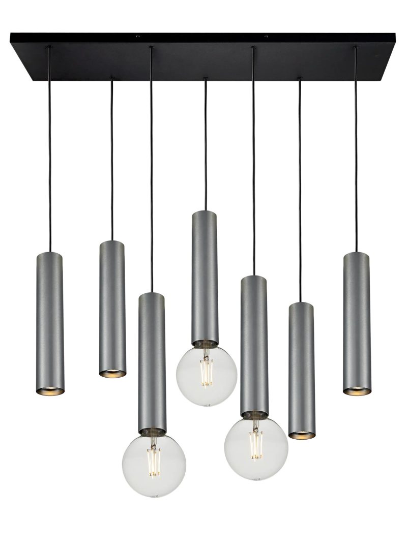 Fantasia Taboo hanglamp 7-lichts 4x GU10 + 3x E27 zwart/geborsteld staal