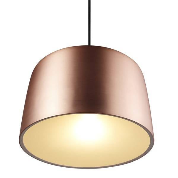 Pendant lamp round copper-black with walnut, E27, 310 mm