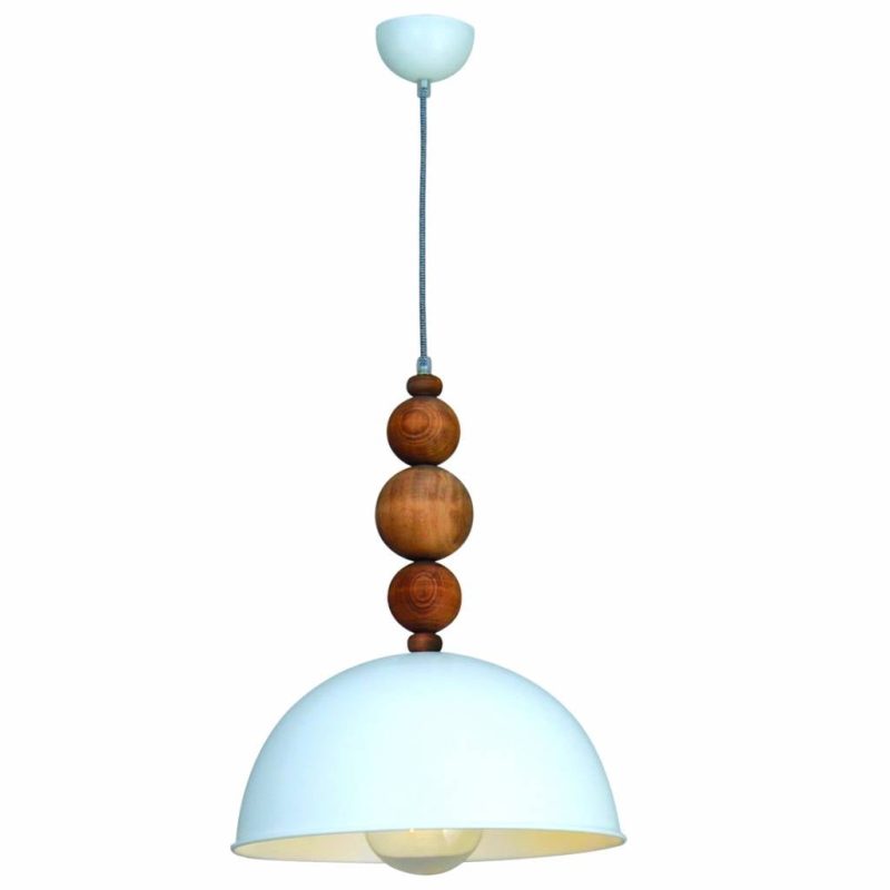 Homelighting Lampada a sospensione Mona bianca con sfere in legno, E27