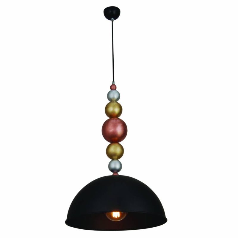 Homelighting Mona Pendelleuchte mit Holzkugeln, schwarz, 380mm E27
