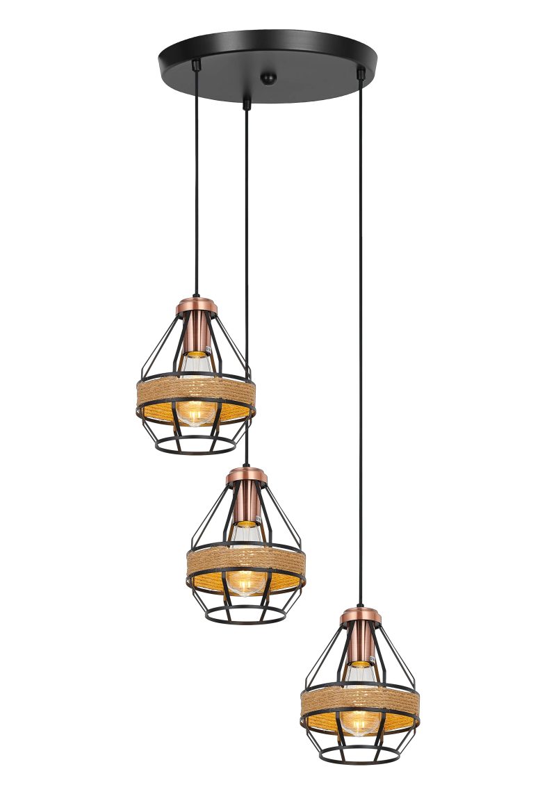 Fantasia JOTI Pendelleuchte mit 3x E27, schwarz und kupfer