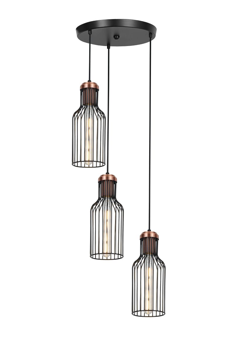 Fantasia BIZUM pendant light 3x E27 black-copper, Ø360 mm