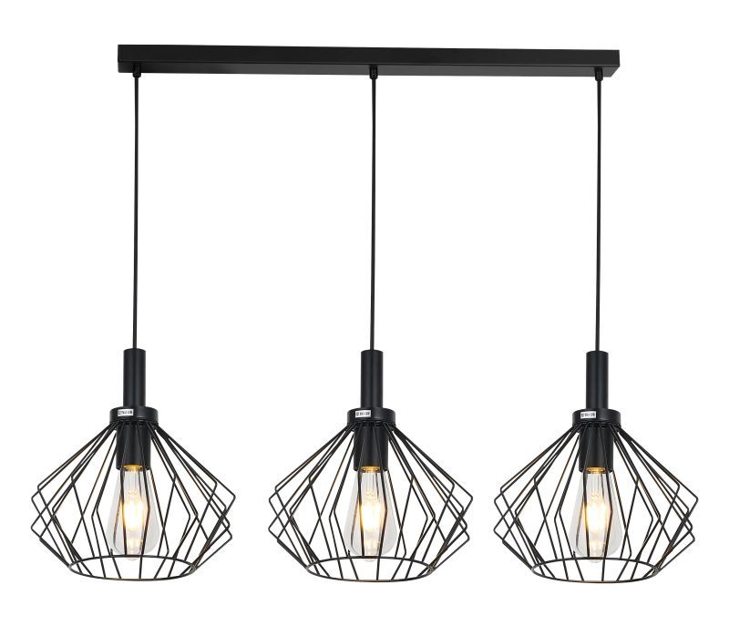 Fantasia Angulo lampada a sospensione 3x E27 nera acciaio 1200x950mm