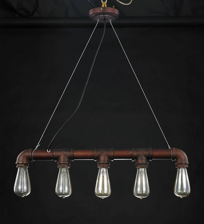 Industrial pendant light rust colour, 670mm, 5x E27 fitting