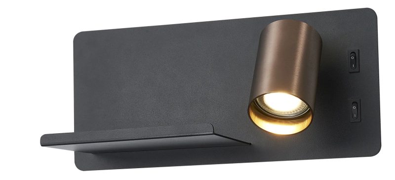 Fantasia DUSK lampada da parete destra con USB e attacco GU10 nero/bronzo