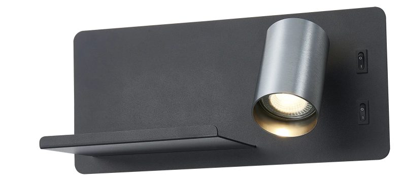 Fantasia Dusk wall light right, USB, black/steel, GU10+LED 7W