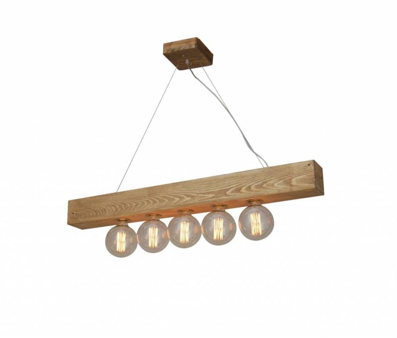 Homelighting Benzai Vintage-Holzpendelleuchte mit 5x E27, 1100 mm