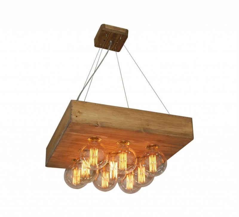 Homelighting Benzai Vintage-Holzpendelleuchte quadratisch, 9x E27, 550mm