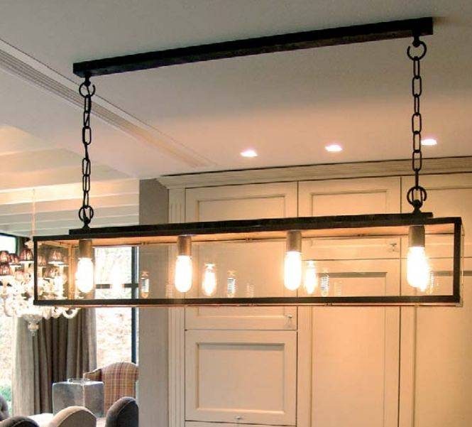 Authentage Lampadario Vitrine stile rustico vetro catena 125cm E27x4